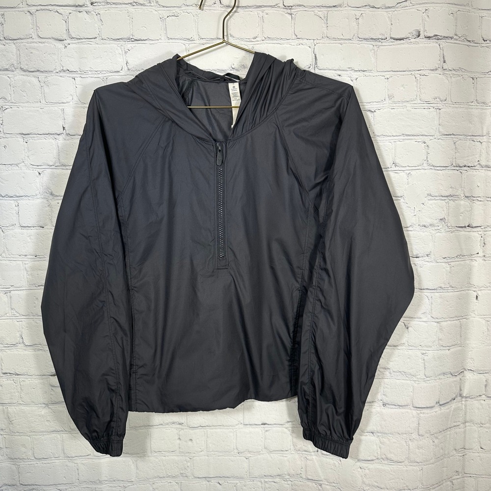 Lululemon Put a‎ Shell on You Jacket Black Half Zip Hooded Windbreaker Size 8